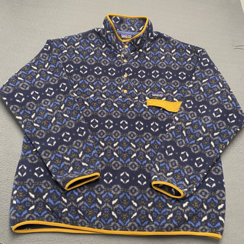 Patagonia Synchilla Jacket Mens 2XL Blue Fleece Snap-T Pullover Geometric Print